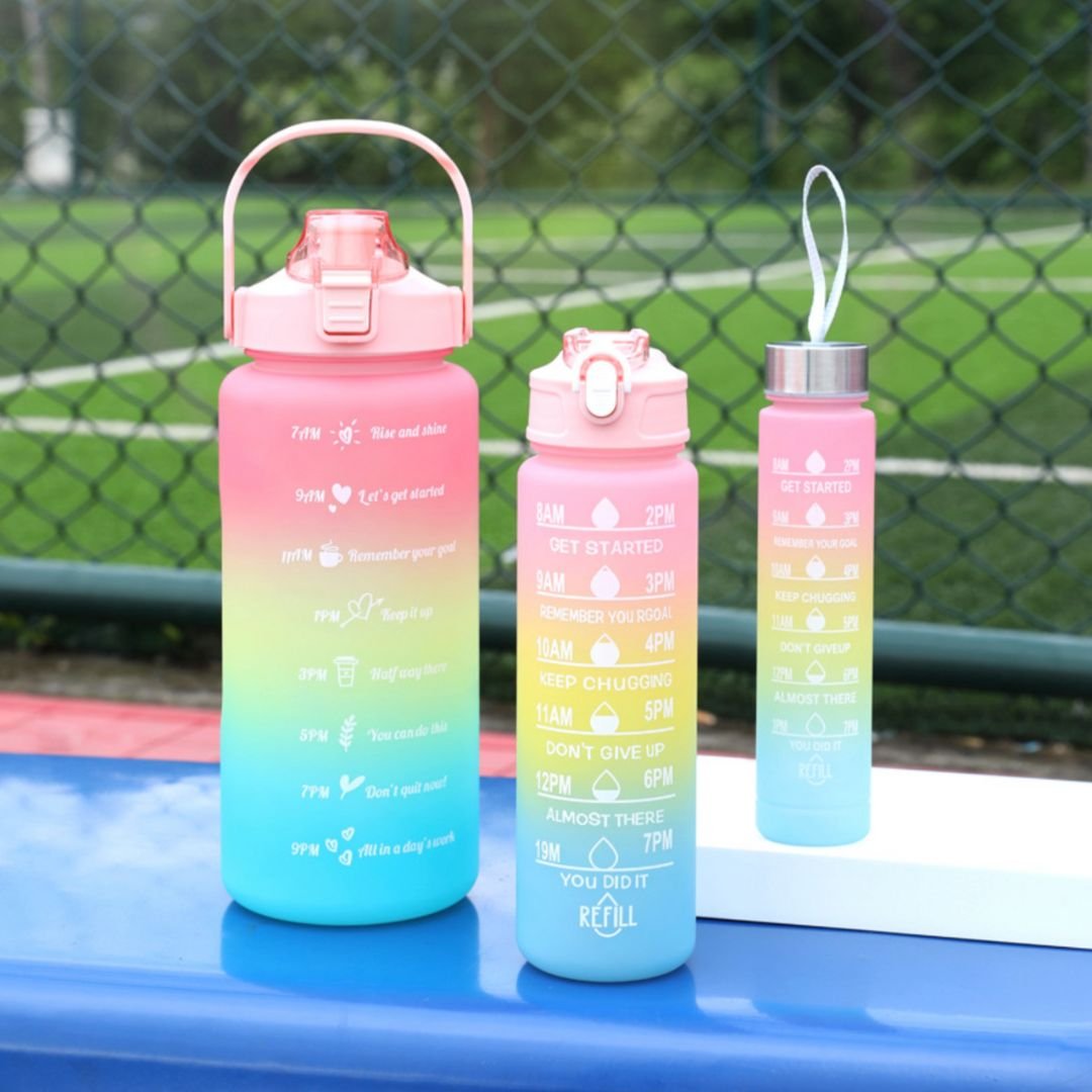 Motivational Water Bottle With Time Marker (Set of 3)