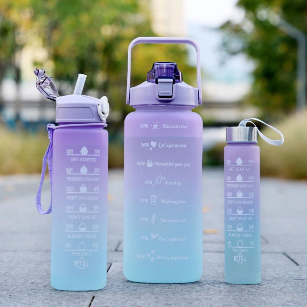 Motivational Water Bottle With Time Marker (Set of 3)