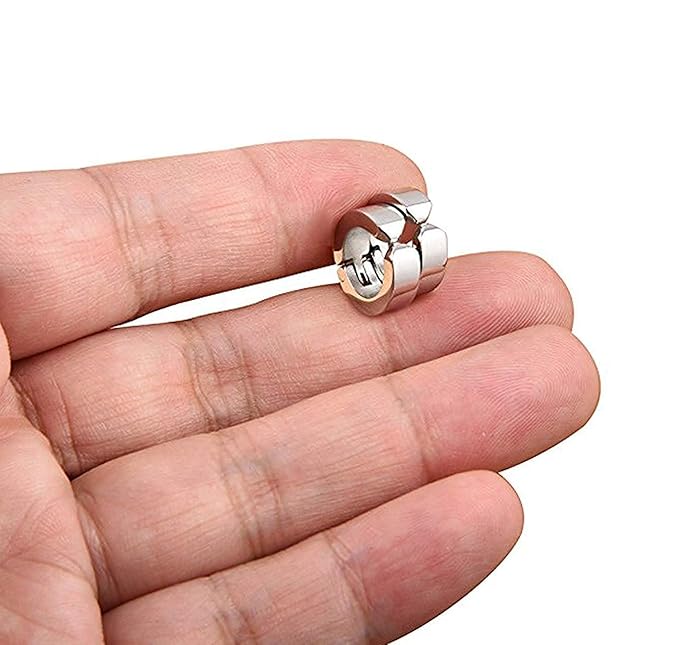 Silver Clip-on Press Unisex Stud Non-Piercing Hoop Earrings for Men