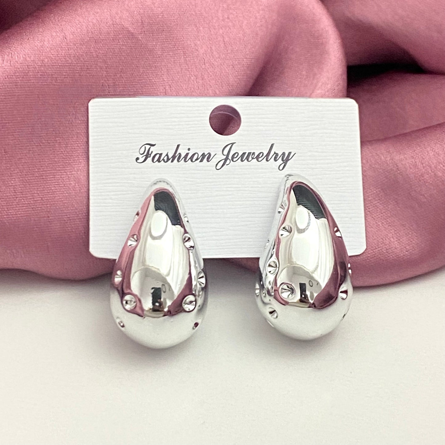 Chunky Silver Tear Drop Korean Hoop Earring
