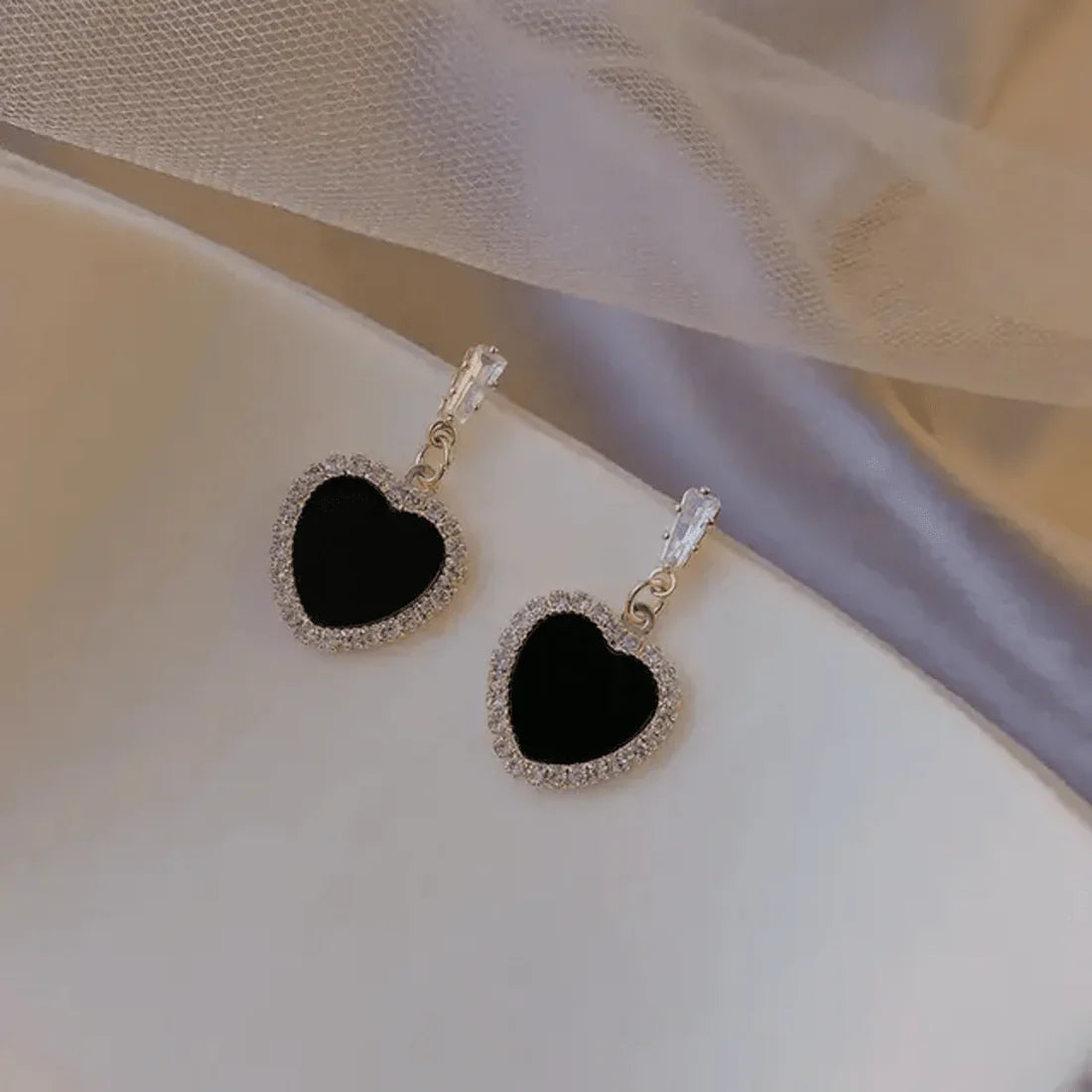 Black Colour Heart Shape Korean Earrings