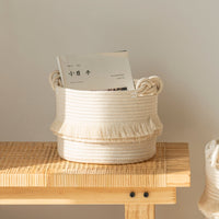 Thumbnail for Small Woven Storage Baskets, Cute Tassel, Off-White