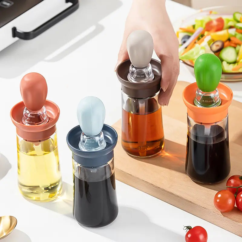 2 in 1 Glass Olive Oil Dispenser Bottle with Silicone Brush