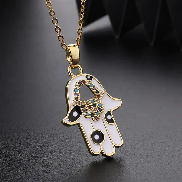 Premium Golden Hamsa Hand Necklace With Stainless Steel Chain