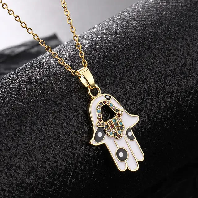 Premium Golden Hamsa Hand Necklace With Stainless Steel Chain