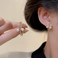 Thumbnail for Korean Geometric Pearl Stud Earring