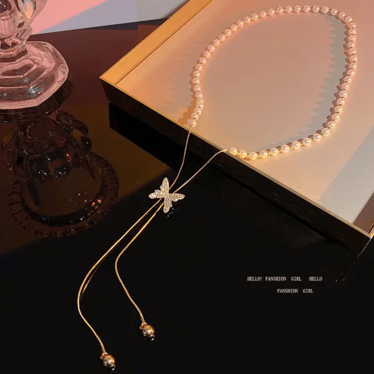 Gold-Plated Pearl-Beaded Stone-Studded Pendant with Chain