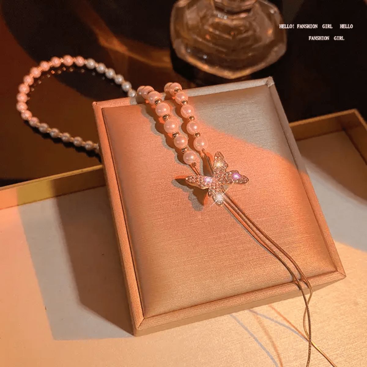 Gold-Plated Pearl-Beaded Stone-Studded Pendant with Chain