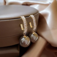 Thumbnail for Elegant Korean Style Pearl Drop Earrings with Crystal-Encrusted Hoops