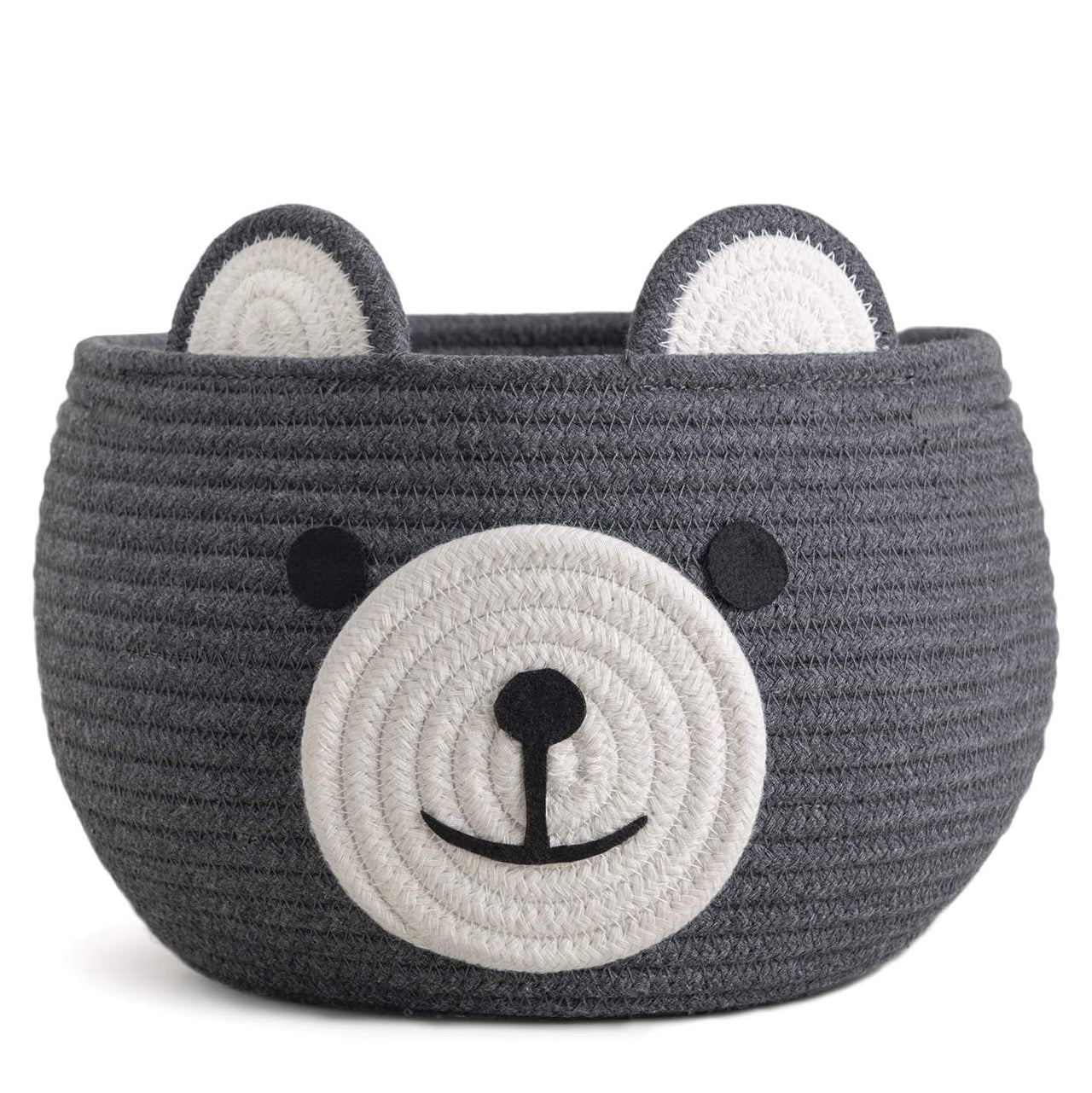 Cute Bear Round Basket, Cotton Rope Baskets in Living Room, Gray