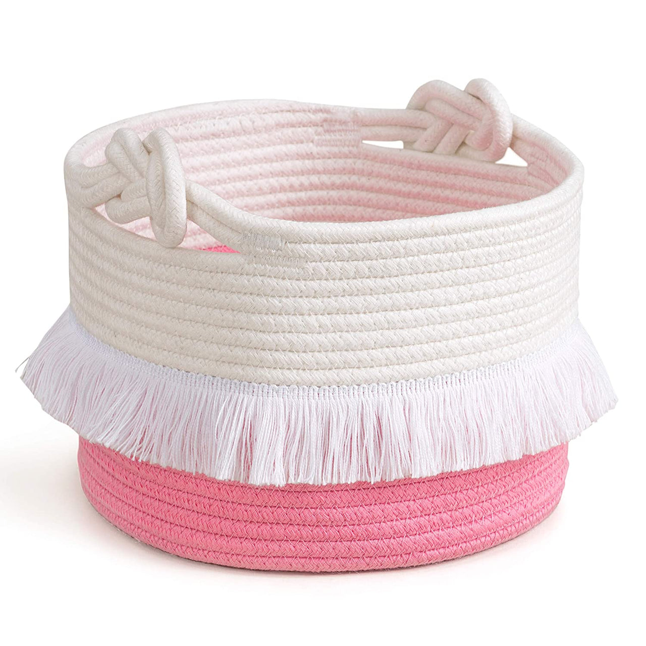 Small Rope Basket, Cute Tassel Decor for Girl, Pink