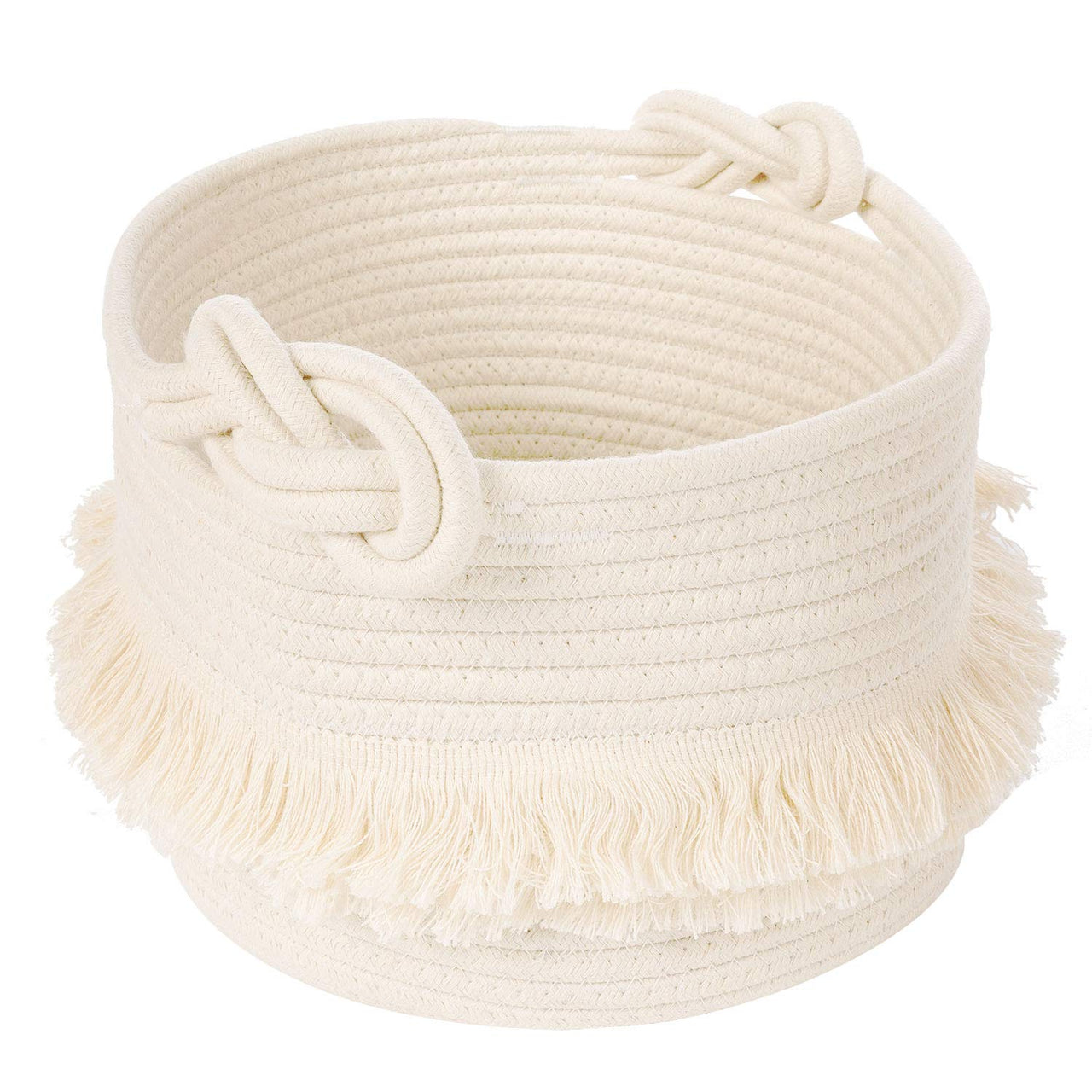 Small Woven Storage Baskets, Cute Tassel, Off-White