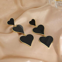 Thumbnail for Bold Black Triple Heart Dangle Earrings