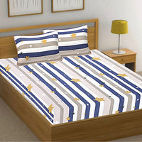 Thumbnail for Starry Stripes Double Bed Bedsheet Fitted (Elastic) with 2 Pillow Covers