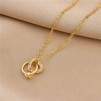 Thumbnail for Golden Interlock Heart Ring Artificial Necklace Jewelry