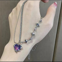 Thumbnail for Gradient Purple Zircon Star Heart Pendant Necklace