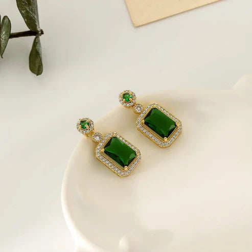 Green color Zircon embossed Women Earrings