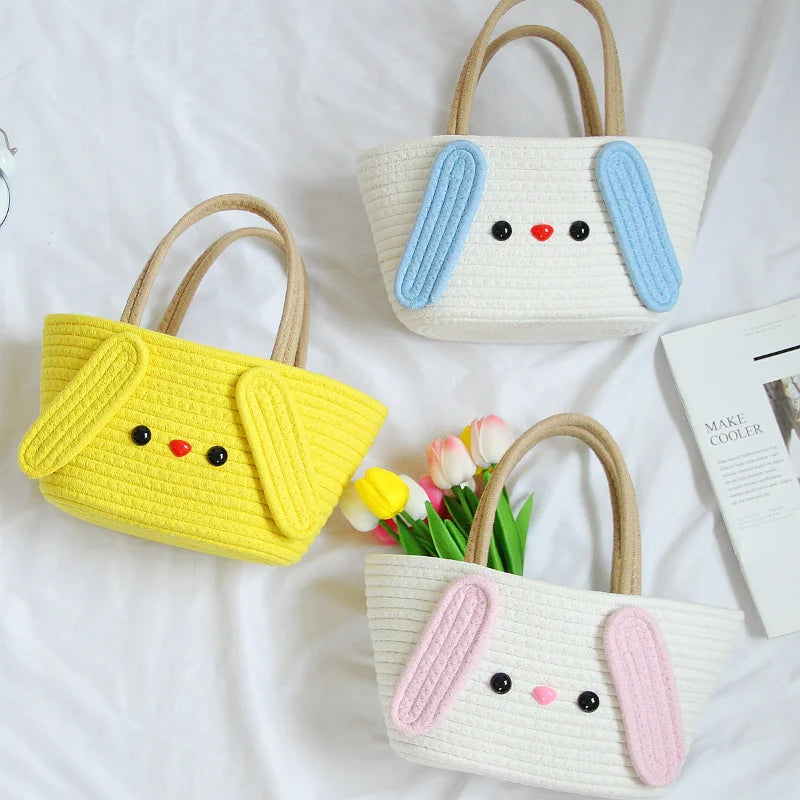 Super Cute Basket Woven With Cotton Rope (Yellow)