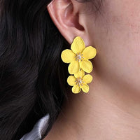 Thumbnail for 3D Petal Statement Earrings with Crystal Center for Spring & Summer Looks