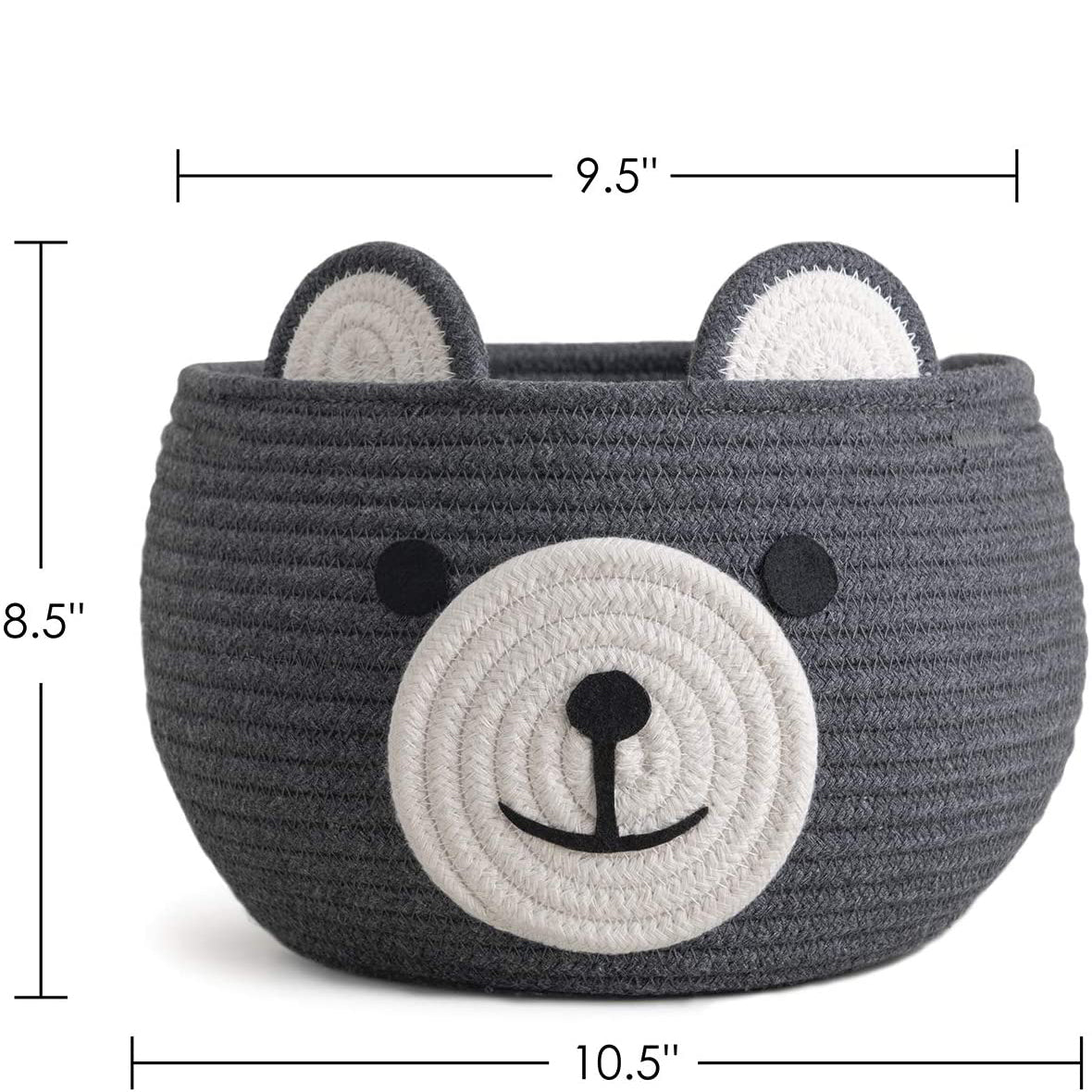 Cute Bear Round Basket, Cotton Rope Baskets in Living Room, Gray