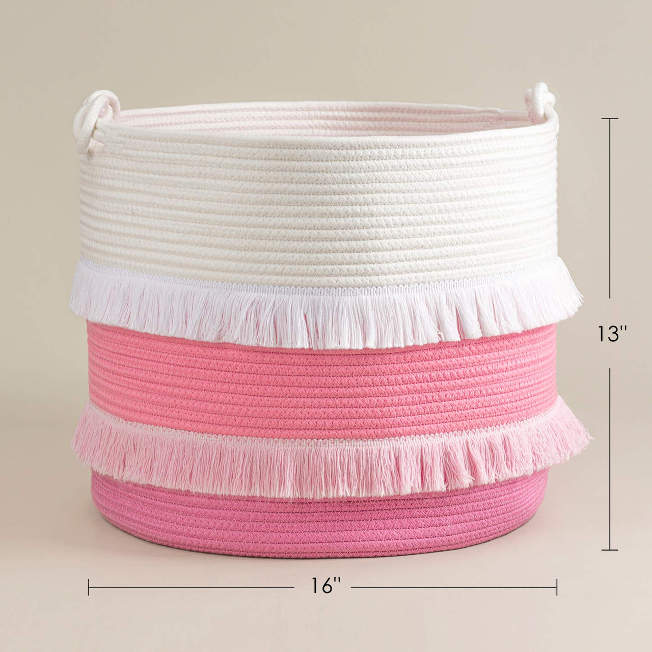 Large Rope Basket, Cute Tassel, Pink