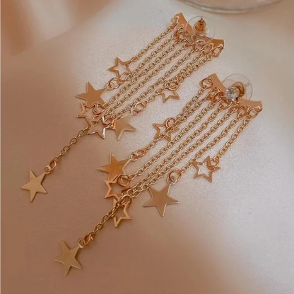 Celestial Dangle Star Earrings – Long Layered Chains with Gold Plated Star Charms