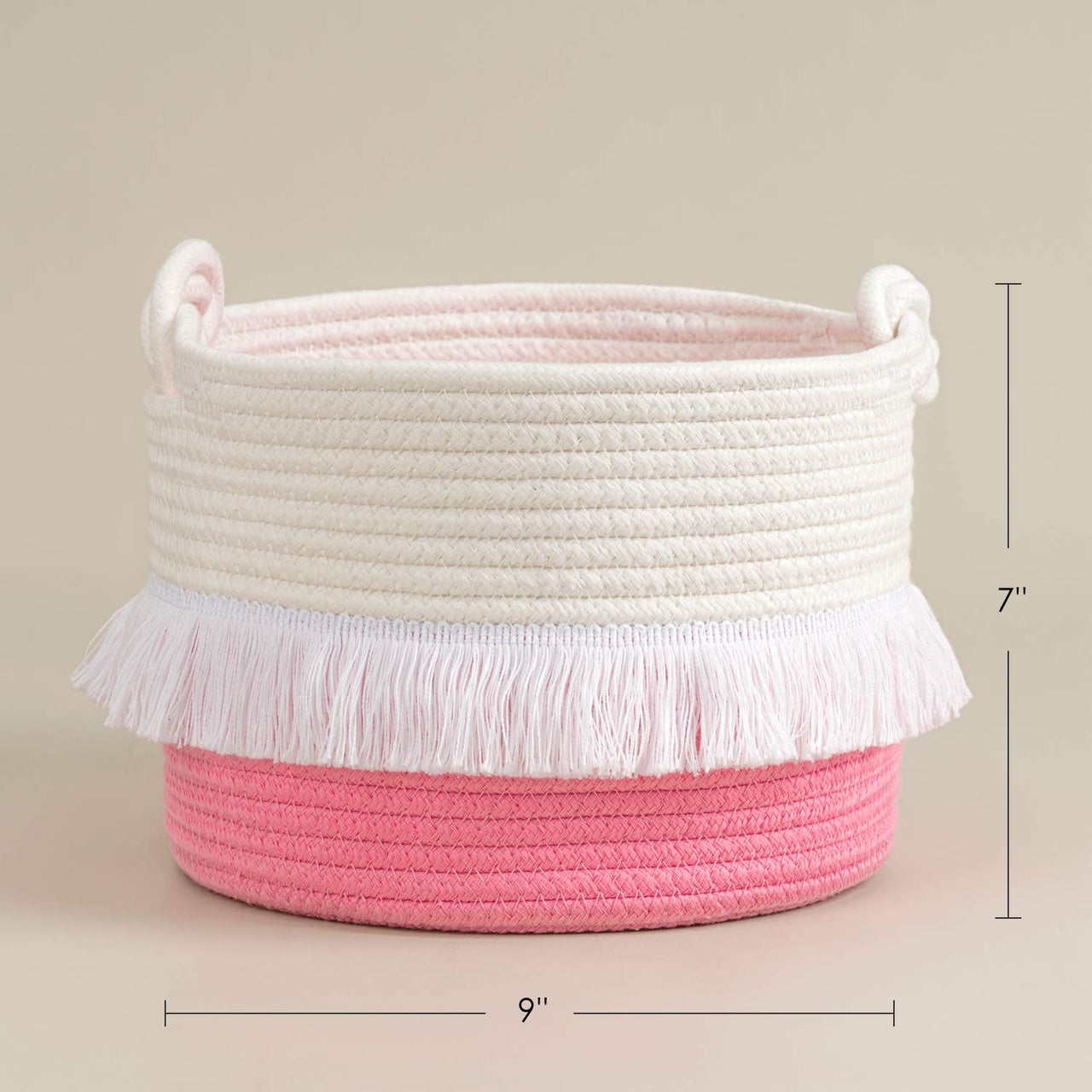 Small Rope Basket, Cute Tassel Decor for Girl, Pink