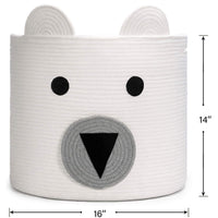 Thumbnail for Large Bear Basket, Cotton Rope Basket, Cute Storage, White