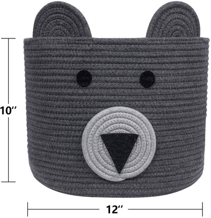 Small Bear Basket, Cotton Rope Basket, Cute Storage, Gray