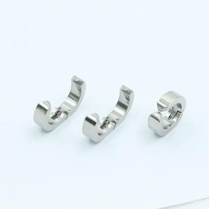 Silver Clip-on Press Unisex Stud Non-Piercing Hoop Earrings for Men