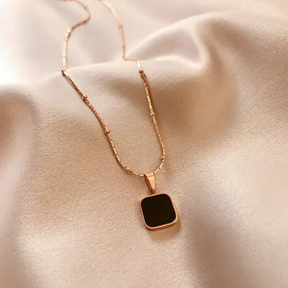 Gold-Plated Square Pendant with Chain