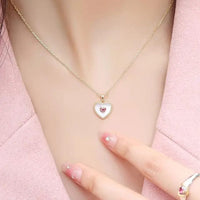 Thumbnail for Natural Mother of pearl heart necklace, Pink Tourmaline heart, gold heart charm necklace