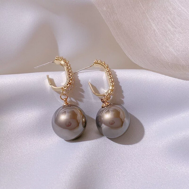 Elegant Korean Style Pearl Drop Earrings with Crystal-Encrusted Hoops