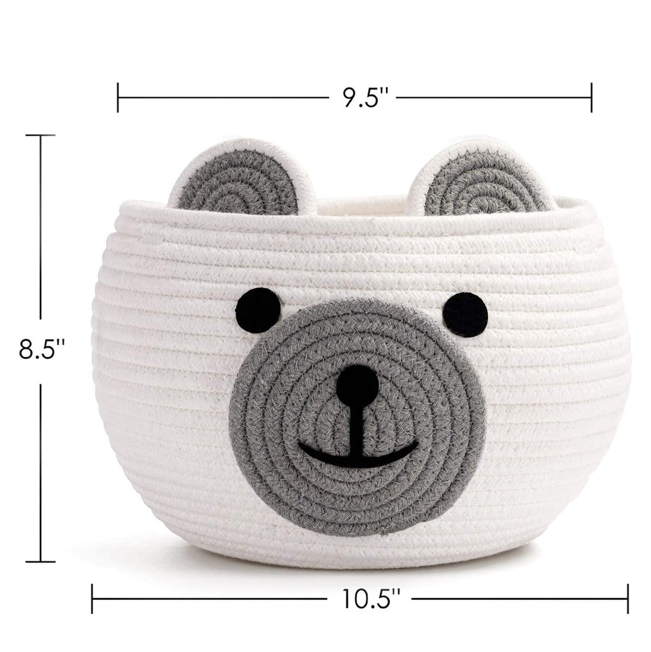 Cute Bear Round Basket - Cotton Rope Baskets in Living Room, White