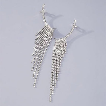 Glamorous Rhinestone Tassel Ear Cuff Earrings