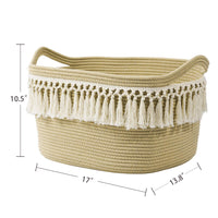 Thumbnail for Rectangle Woven Basket Tassel Cotton Rope Storage Basket with Handles,17'' x13.8'' x10.5''