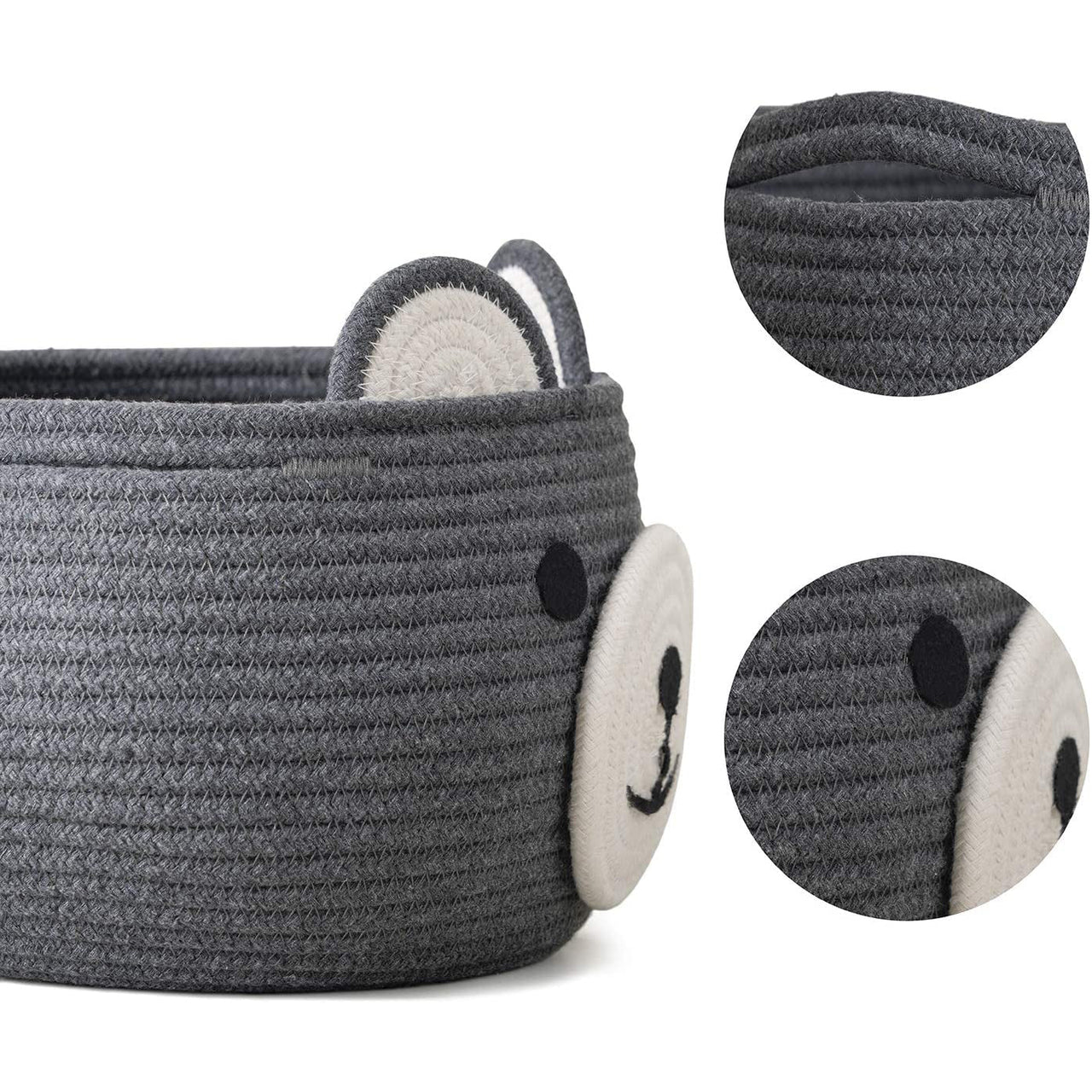 Cute Bear Round Basket, Cotton Rope Baskets in Living Room, Gray