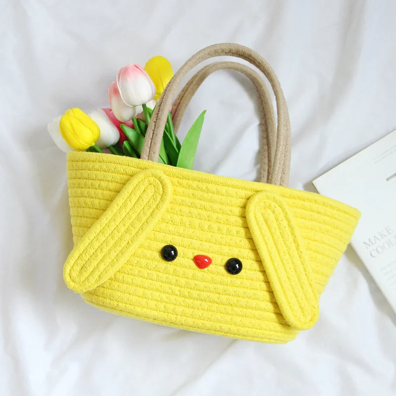 Super Cute Basket Woven With Cotton Rope (Yellow)