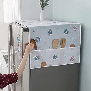 Waterproof Double Door Fridge Top Cover with 6 Utility Pockets – Multicolor