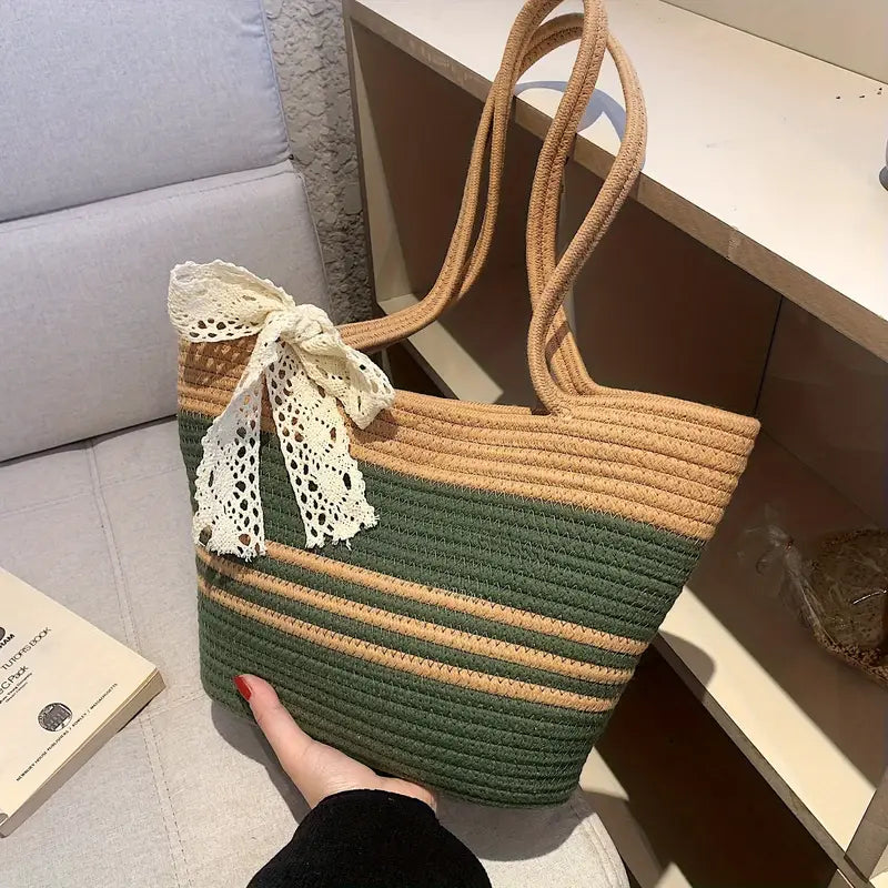 Ethnic Style Boho Striped Woven Tote Bag