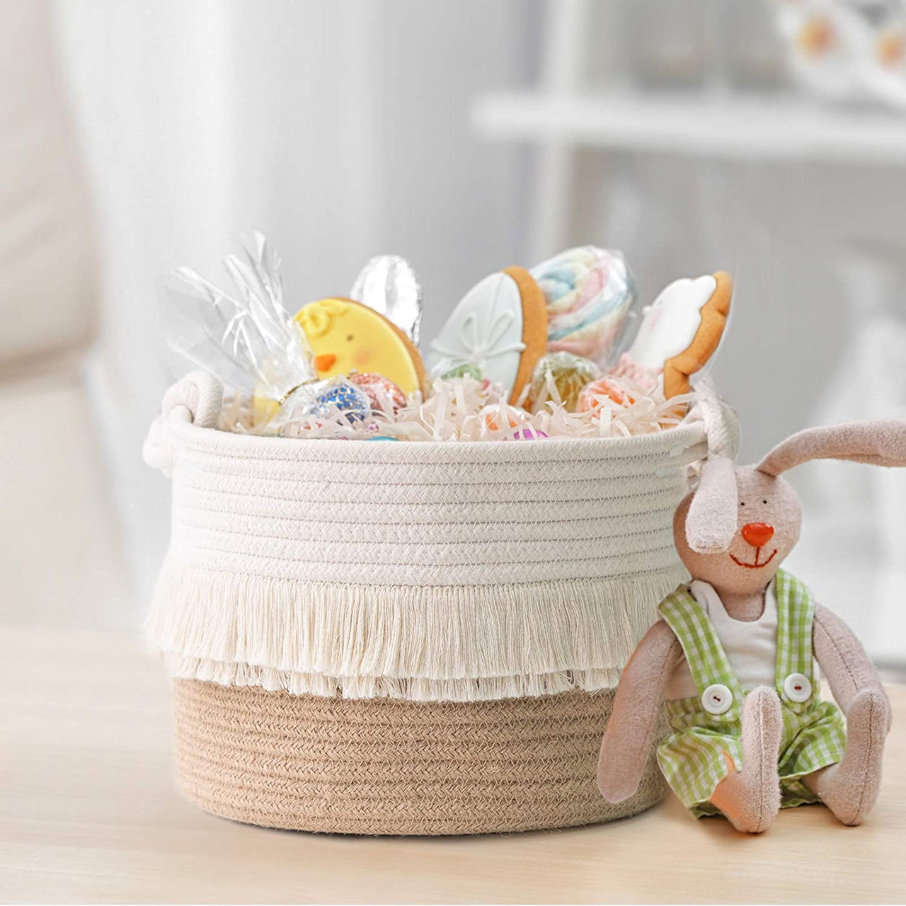 Small Woven Storage Baskets Cotton and Jute Rope Decorative Hamper