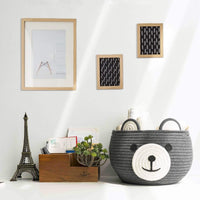 Thumbnail for Cute Bear Round Basket, Cotton Rope Baskets in Living Room, Gray