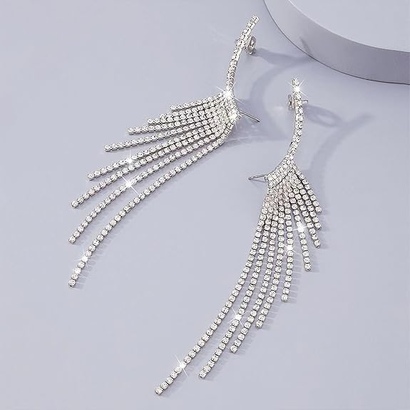 Glamorous Rhinestone Tassel Ear Cuff Earrings