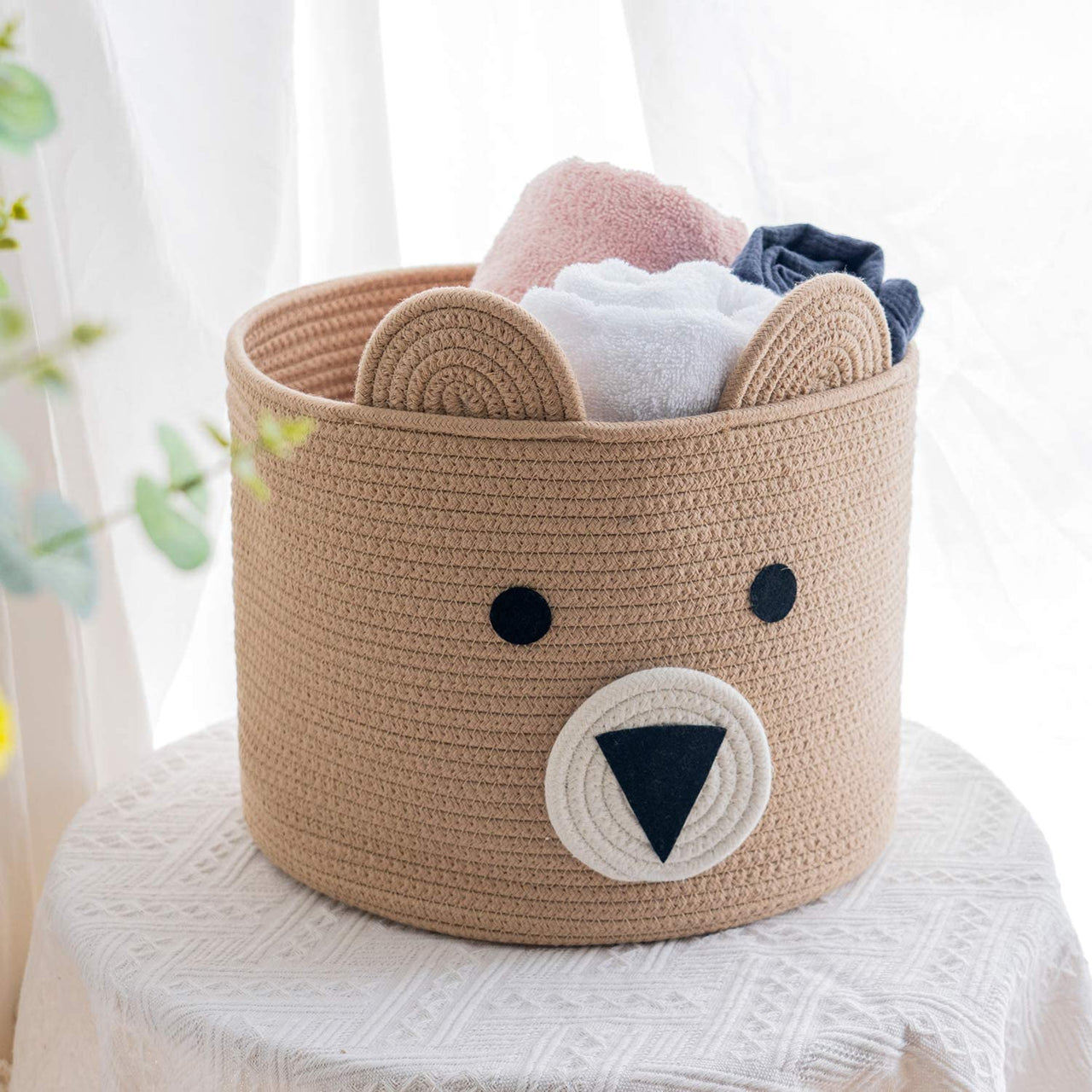 Small Bear Basket, Cotton Rope Basket, Cute Storage, Brown