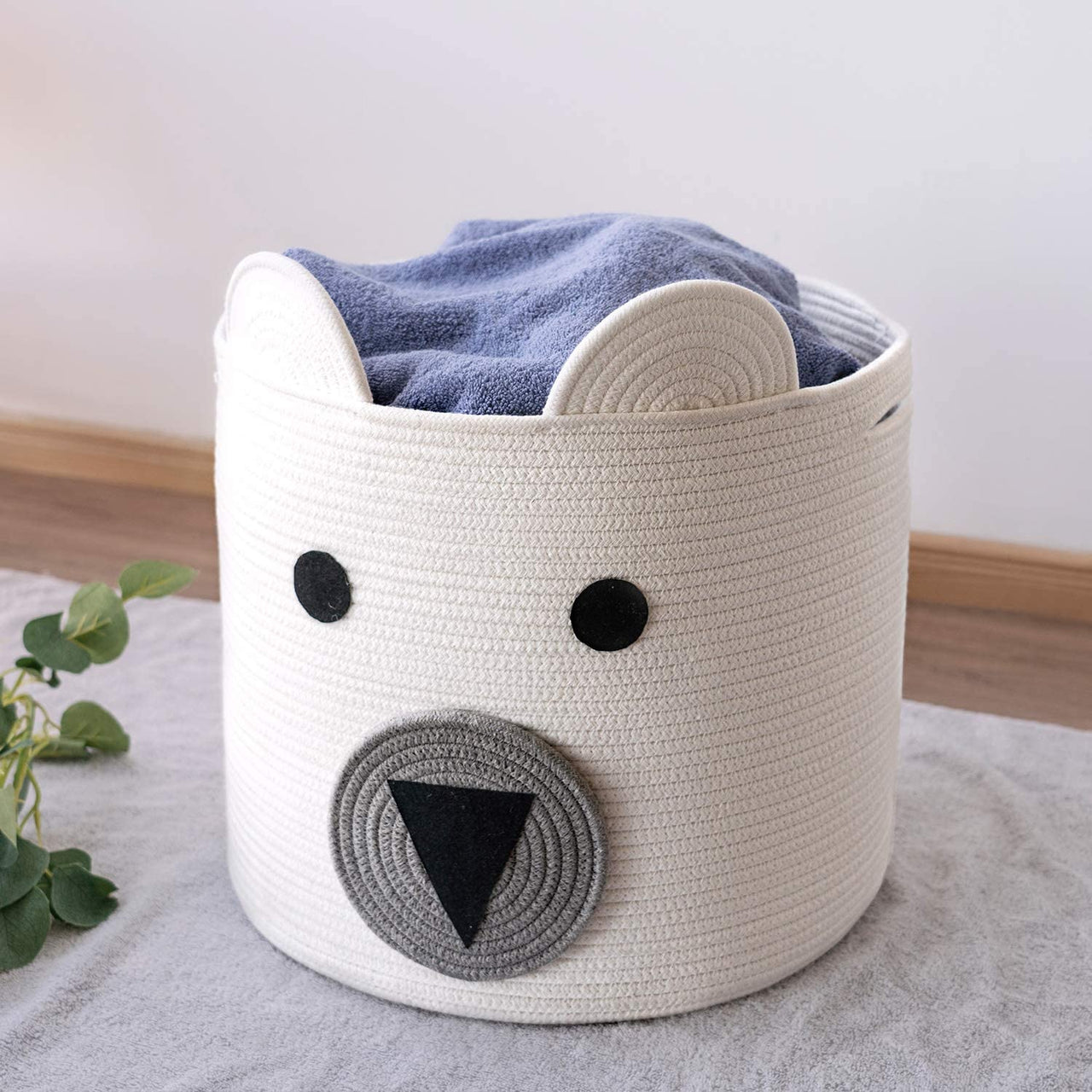 Large Bear Basket, Cotton Rope Basket, Cute Storage, White