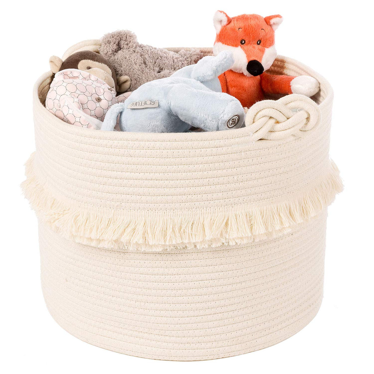 Large Woven Storage Baskets, Cute Tassel Nursery Decor, Off-White