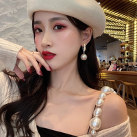 Thumbnail for Elegant Korean Style Pearl Drop Earrings with Crystal-Encrusted Hoops