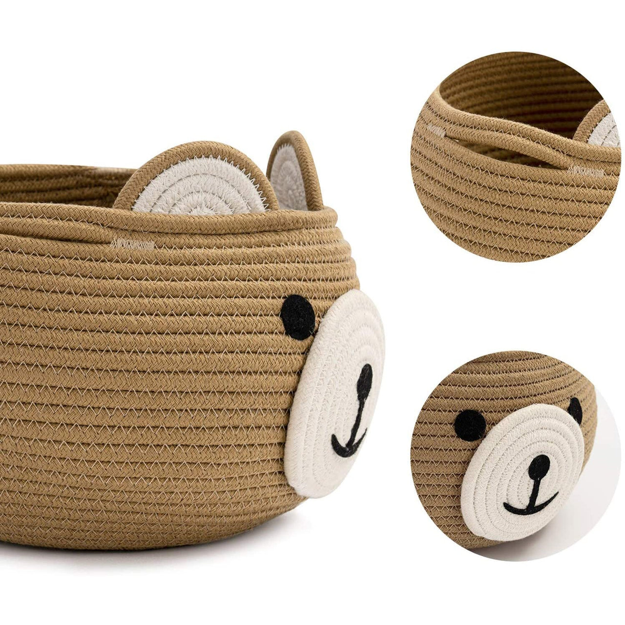 Cute Bear Round Basket - Cotton Rope Baskets in Living Room, Brown