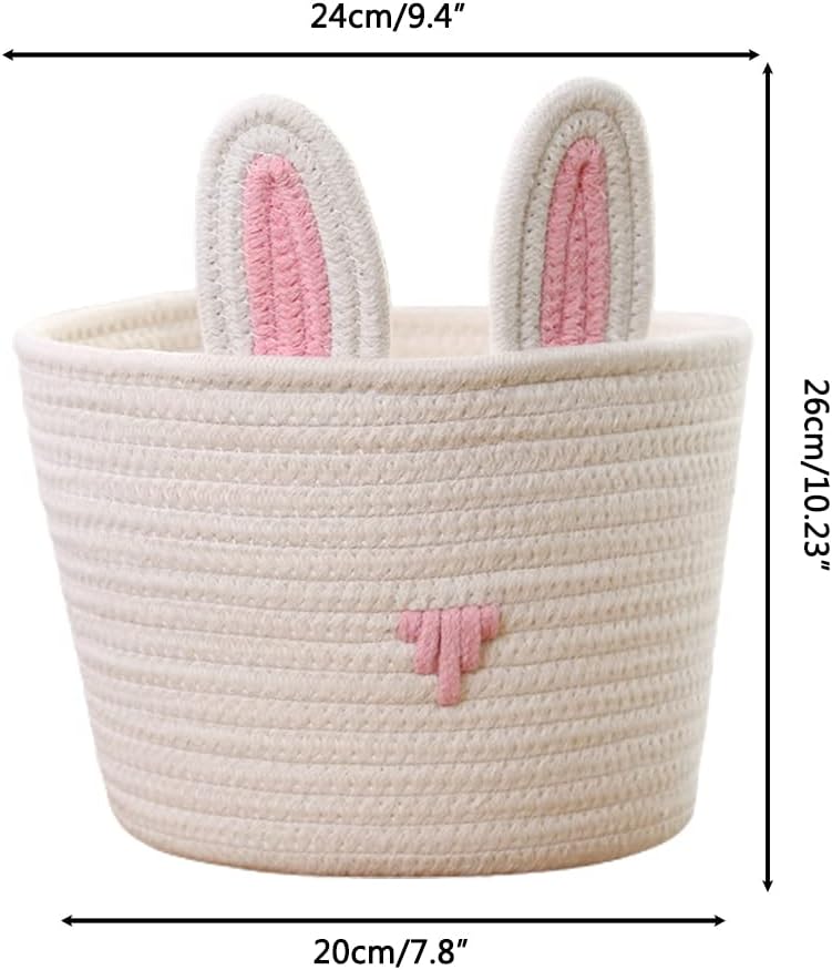 Cute Rabbit Basket Woven With Cotton Rope (White)