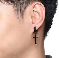 Thumbnail for Jesus Cross Piercing Surgical Metal Huggie Earring